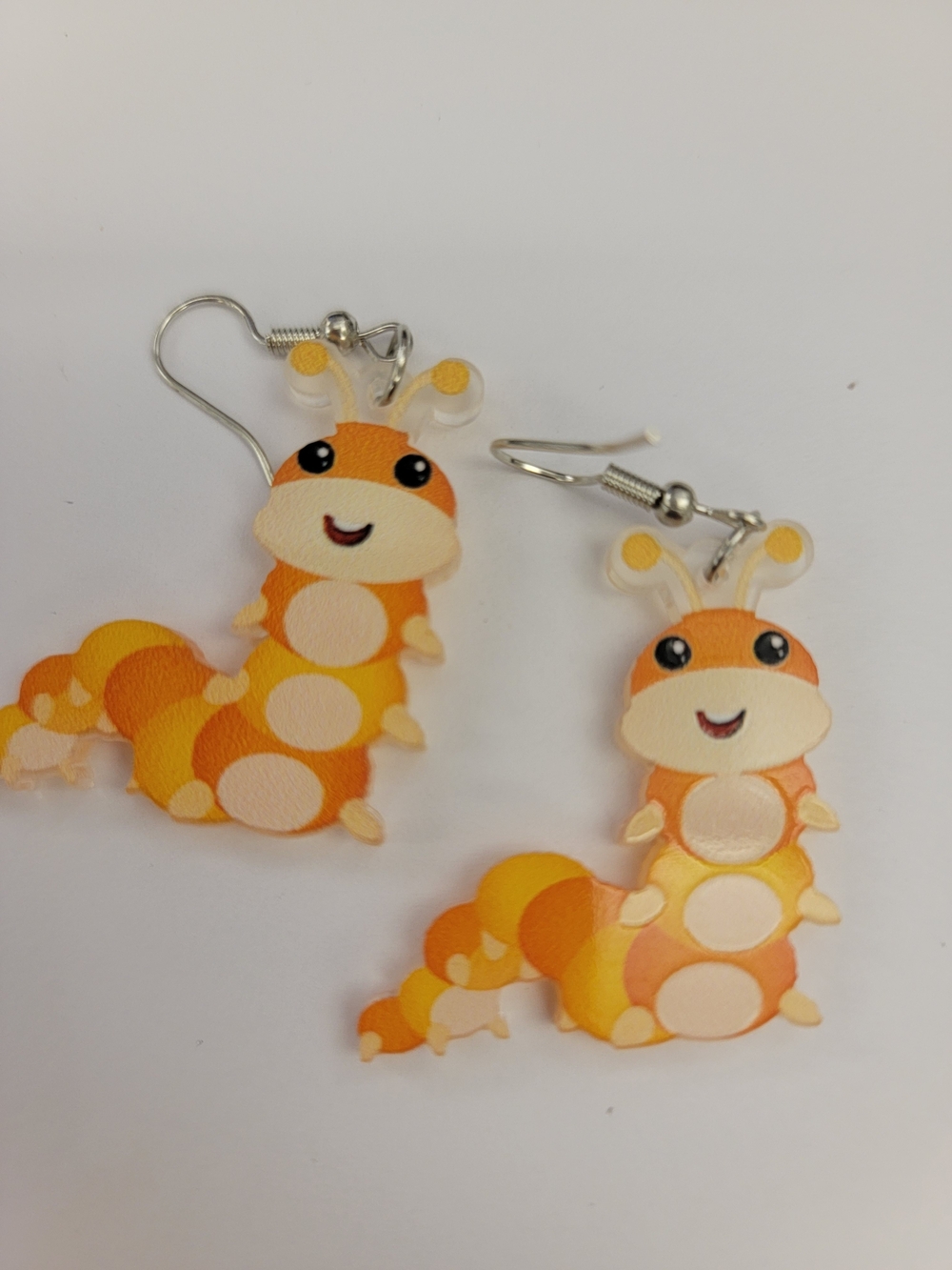 Cute Orange Caterpillar Dangle Earrings